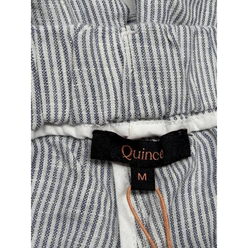 Quince Pants Womens Medium Blue Pinstripe European Linen Summer Beach Coastal